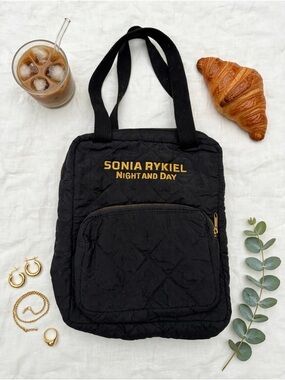 90’s Sonia Rykiel Black and Gold Quilted 'Night and Day' Tote